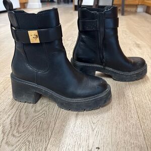 Black Ankle Boots with Gold Buckle